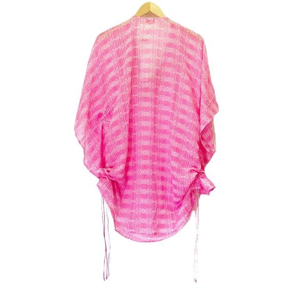 NWT Yumi Kim Maze Cover Up Jeweled Beaded Cinched Kaftan Hot Pink Sheer Size M/L - Picture 4 of 16